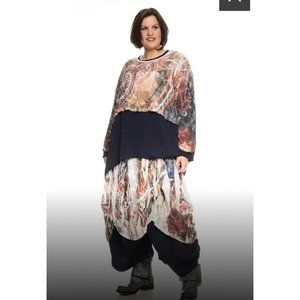 Sarah Santos XL Lagenlook Shirt Top Blouse Boxy Artsy Art To Wear Slow Fashion